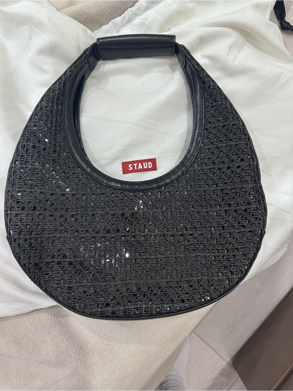 STAUD Raffia Moon Bag